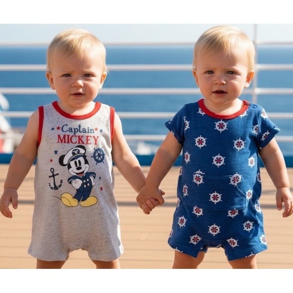 Disney Baby size 3-6 months Lot 2 Romper set Mickey Mouse anchor nautical CRUISE